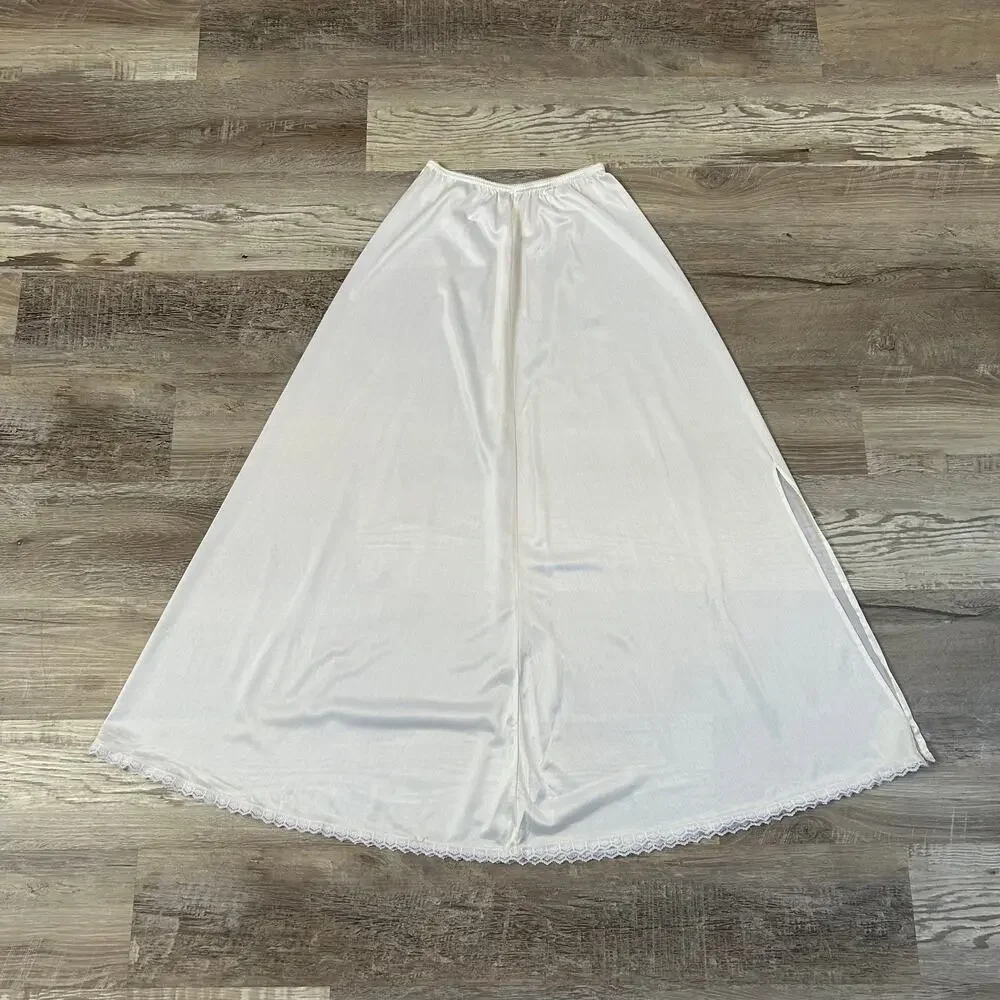 Vintage By McLin White Nylon Slip Skirt Lace Hem 36” Long Coquette Medium - Picture 5 of 8